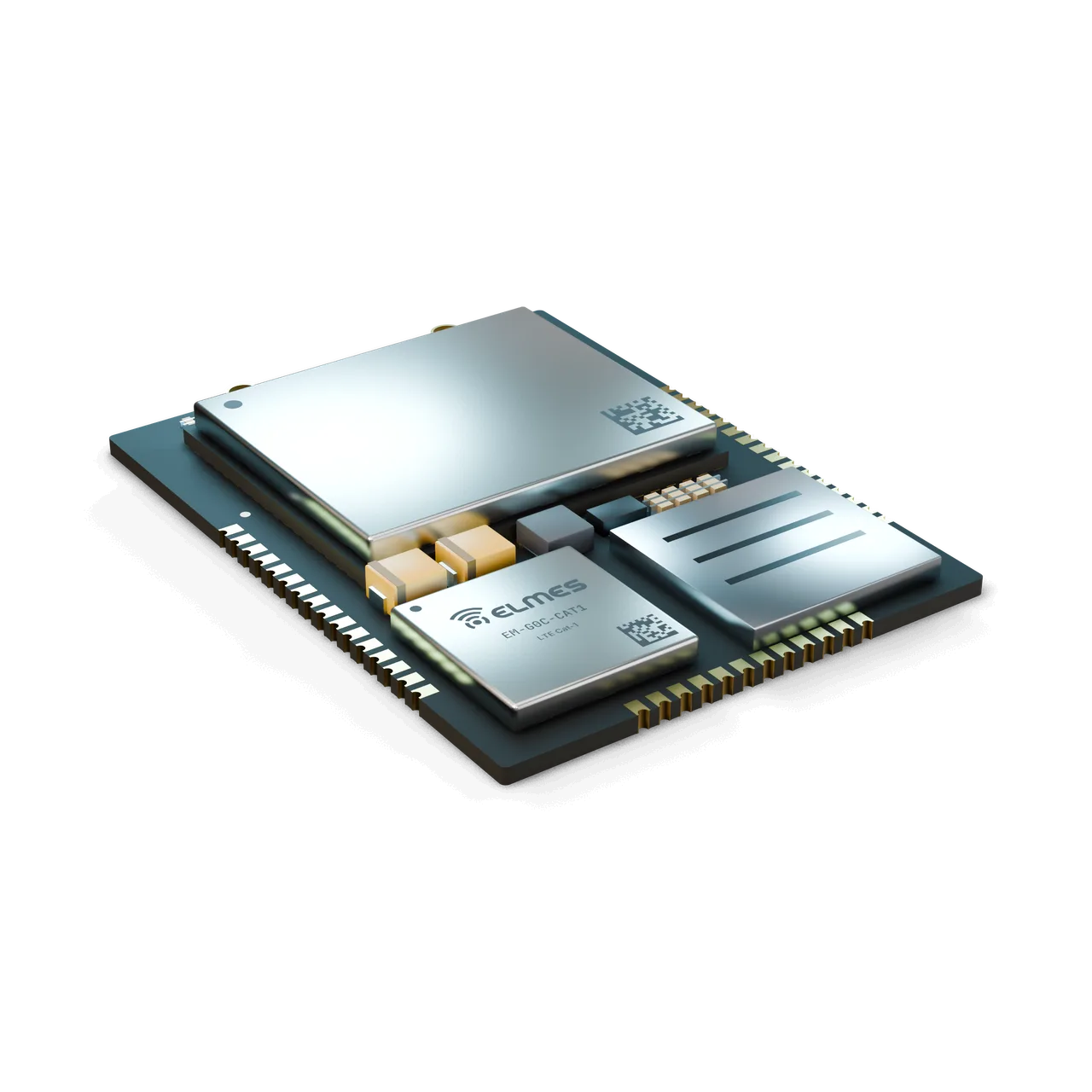 EM-G0C hücresel modül: LTE modem alt modülü, iki u.FL, nano-SIM yuvası ve Elmes kalkanı
