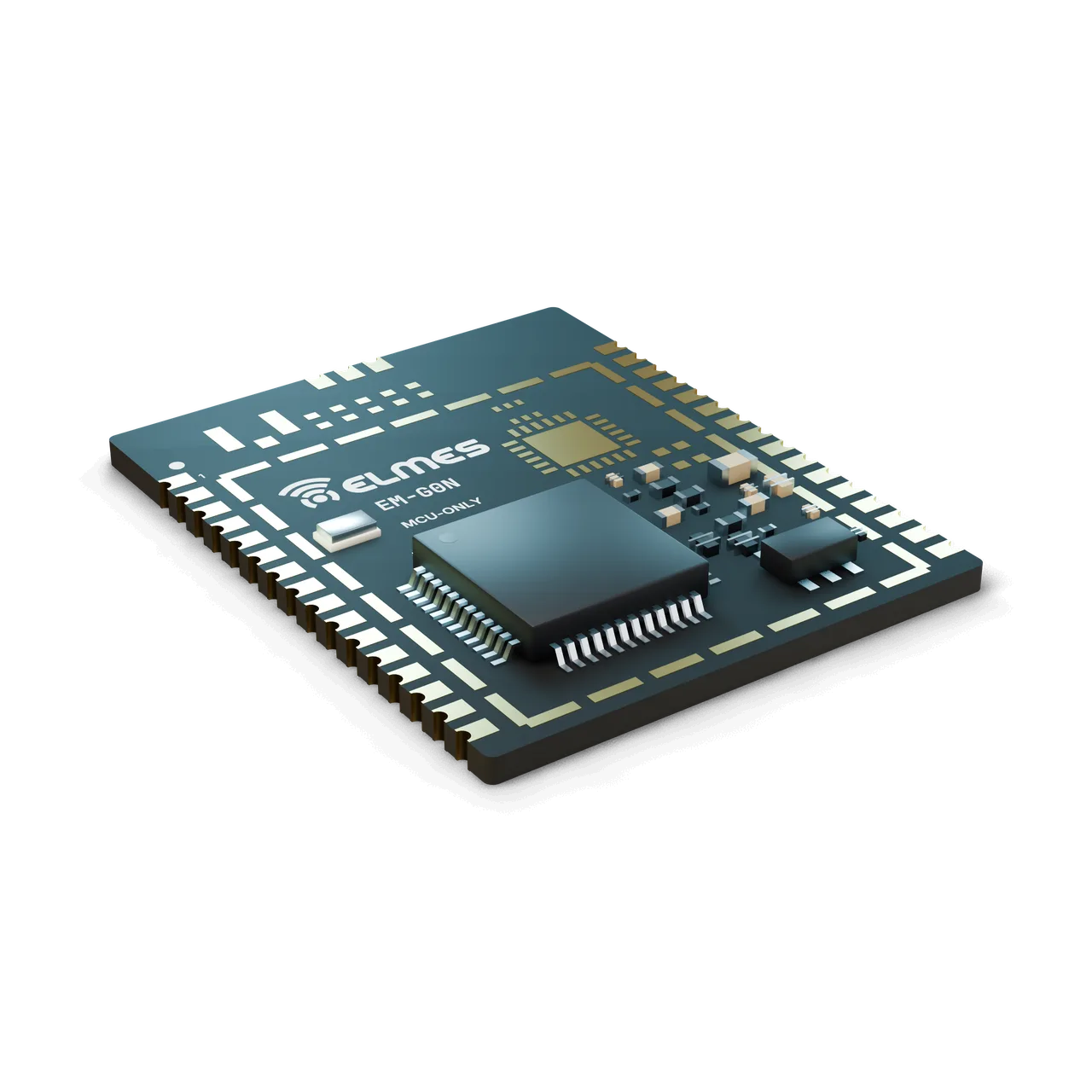 EM-G0N MCU-only çekirdek modülü: kalkansız kart, açıkta MCU ve dizilmemiş radyo ayak izleri